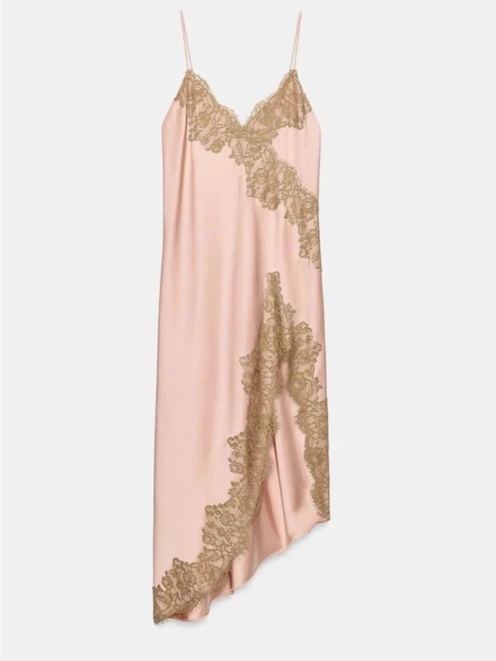 Zara Pink Satin Slip Dress with Cream Lace Trim - Picture 8 of 8